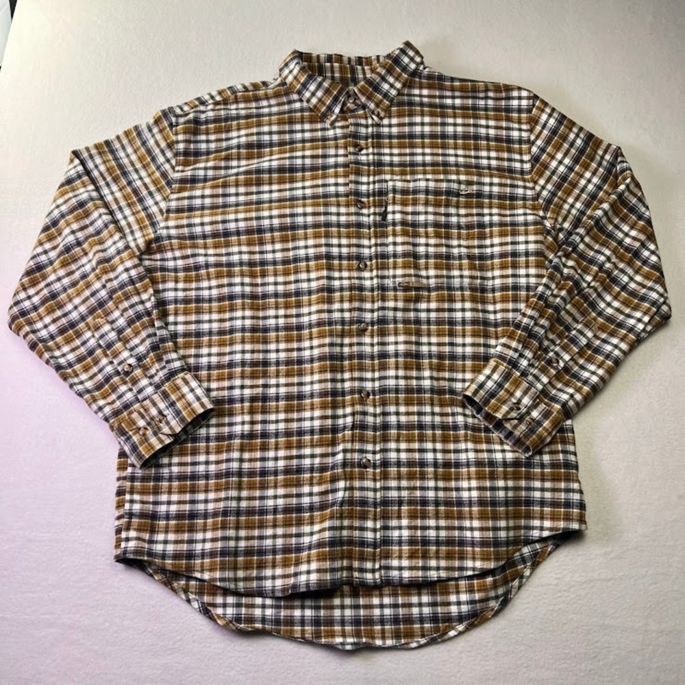Drake Clothing‎ Company Flannel Shirt Mens XL Yellow Plaid Stretch Zipper